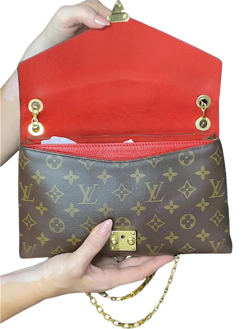 Louis Vuitton Red and Brown Monogram Shoulder Bag with Gold Chain - Picture 8 of 14